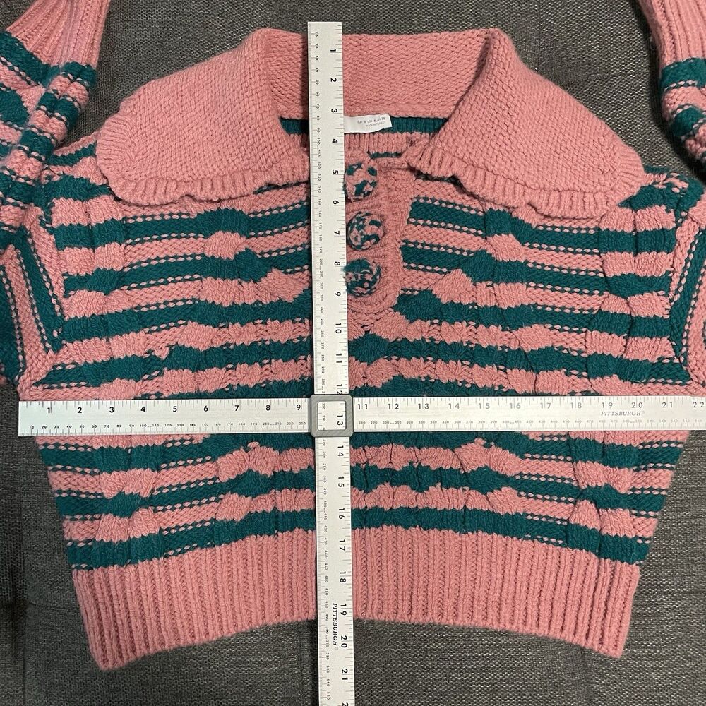 ZARA Striped Cable Knit Sweater Cropped Pink Teal Soft Women's Small S‎ Retro - Picture 6 of 9